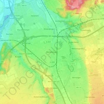 Topografische Karte Memmingen, Höhe, Relief