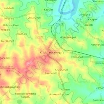 Topografische Karte Krishnarajanagara, Höhe, Relief