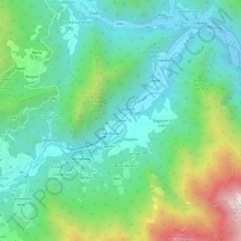 Topografische Karte Fusine, Höhe, Relief