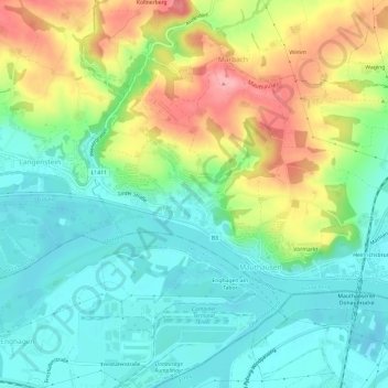 Topografische Karte Ufer, Höhe, Relief