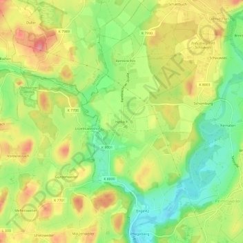 Topografische Karte Haslach, Höhe, Relief