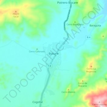 Topografische Karte Bobare, Höhe, Relief