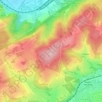 Topografische Karte Hasper Stadtwald, Höhe, Relief