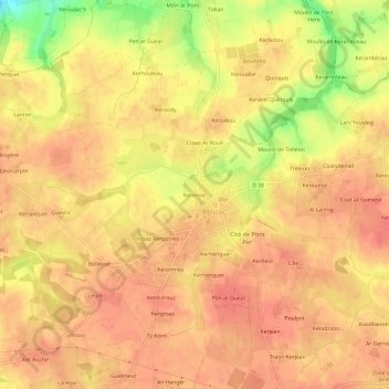 Topografische Karte Keronvel, Höhe, Relief