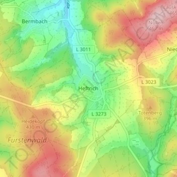 Topografische Karte Heftrich, Höhe, Relief