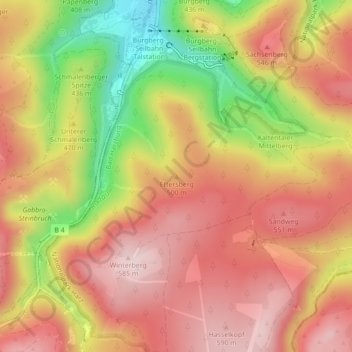 Topografische Karte Ettersberg, Höhe, Relief