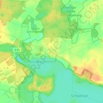 Topografische Karte Dargow, Höhe, Relief