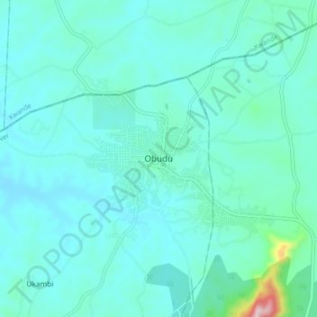 Topografische Karte Obudu, Höhe, Relief