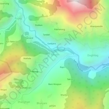 Topografische Karte Bhutti, Höhe, Relief