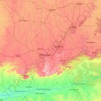 Topografische Karte Indore, Höhe, Relief