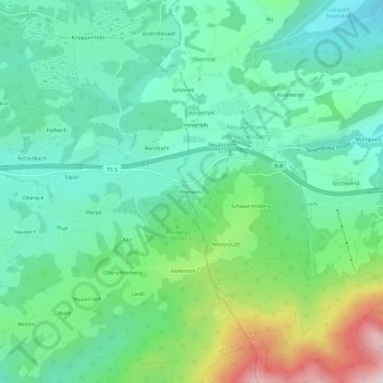 Topografische Karte Weitwies, Höhe, Relief