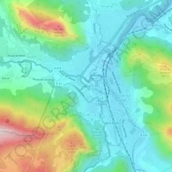 Topografische Karte Cagnac, Höhe, Relief