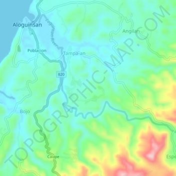 Topografische Karte Tampa-an, Höhe, Relief