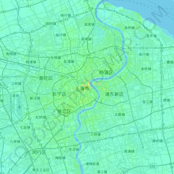 Topografische Karte Huangpu District, Höhe, Relief