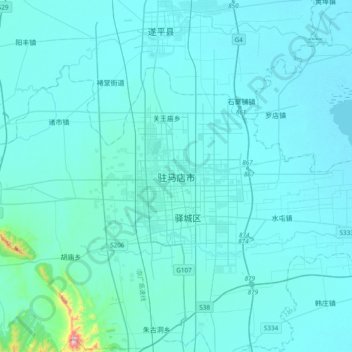 Topografische Karte 驻马店市, Höhe, Relief