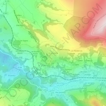 Topografische Karte Les Couderts, Höhe, Relief