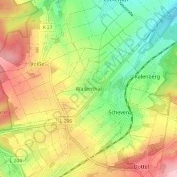 Topografische Karte Wallenthal, Höhe, Relief