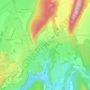 Topografische Karte Les Tanneries, Höhe, Relief