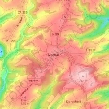 Topografische Karte Marnach, Höhe, Relief