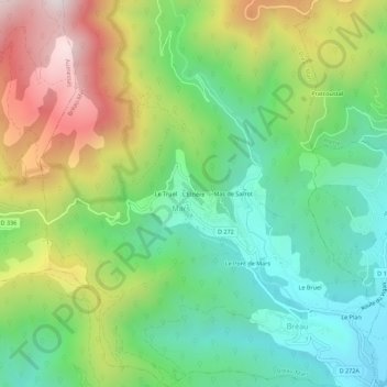 Topografische Karte L'Elzière, Höhe, Relief