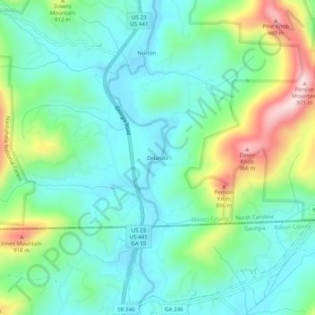 Topografische Karte Orlando, Höhe, Relief