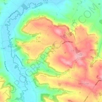 Topografische Karte Gauran, Höhe, Relief