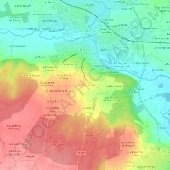 Topografische Karte Le Chêne Levran, Höhe, Relief
