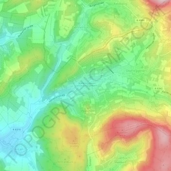 Topografische Karte Niedereggenen, Höhe, Relief