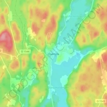 Topografische Karte Överlida, Höhe, Relief