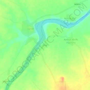 Topografische Karte Ozar, Höhe, Relief