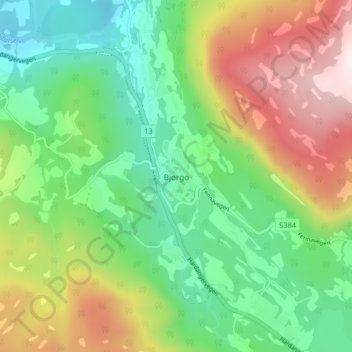Topografische Karte Bjørgo, Höhe, Relief