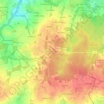Topografische Karte Les Quatre Routes des Landes, Höhe, Relief