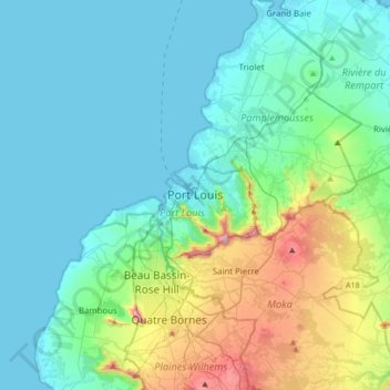 Topografische Karte Port Louis, Höhe, Relief