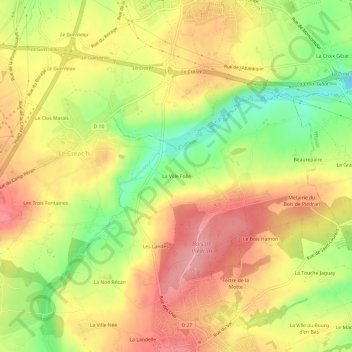 Topografische Karte La Ville Folle, Höhe, Relief
