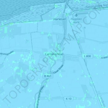 Topografische Karte Carolinensiel, Höhe, Relief