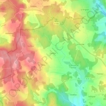 Topografische Karte Soulhac, Höhe, Relief