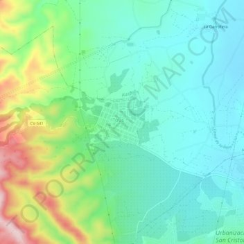 Topografische Karte Tous, Höhe, Relief
