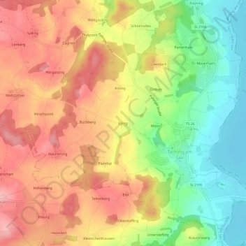 Topografische Karte Eging, Höhe, Relief