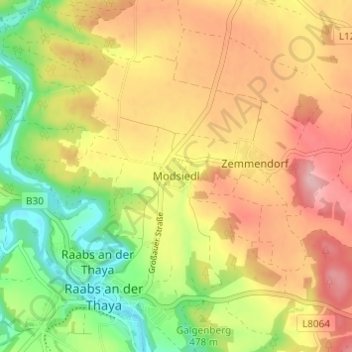 Topografische Karte Modsiedl, Höhe, Relief
