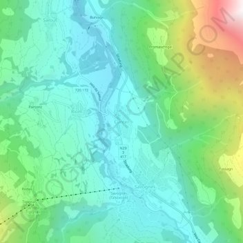 Topografische Karte Conters, Höhe, Relief