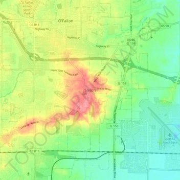 Topografische Karte Shiloh, Höhe, Relief