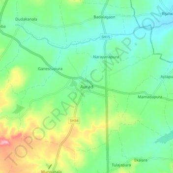 Topografische Karte Aurada, Höhe, Relief