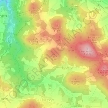 Topografische Karte Kupfer, Höhe, Relief