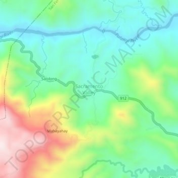 Topografische Karte Sacramento Valley, Höhe, Relief