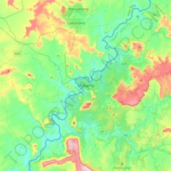 Topografische Karte Maseru, Höhe, Relief