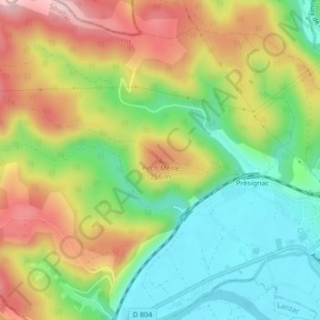 Topografische Karte Pech Merle, Höhe, Relief