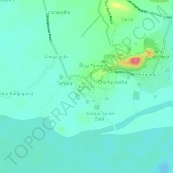 Topografische Karte Kanpur, Höhe, Relief