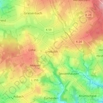 Topografische Karte Limbach, Höhe, Relief