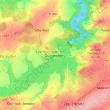 Topografische Karte Quingenberg, Höhe, Relief