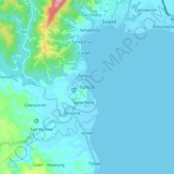 Topografische Karte Bontoc, Höhe, Relief